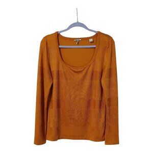 Scotch & Soda Womens XL Mercerized Square Neck Blouse Stretch Long Sleeve Orange